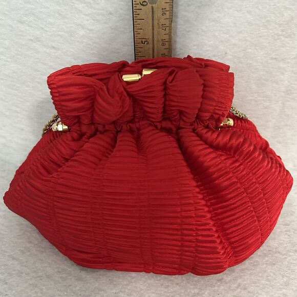 Bechamel Purse Women Red Silky Crossbody Fabric Gold Metal Trim Strap Formal Vtg - Picture 4 of 9